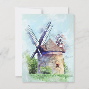 Postal Dibujo de molino de viento