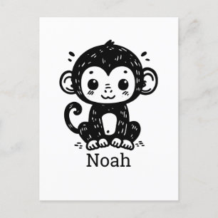 Postal Dibujo de mono bebé adorable - Arte Kawaii para gu