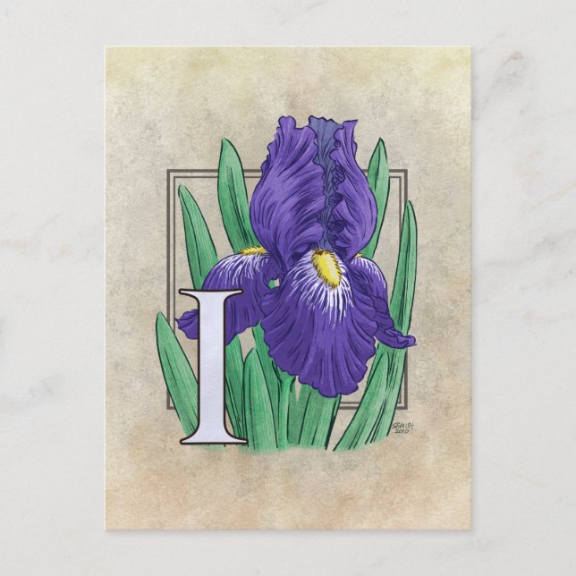 Postal Dibujo de monograma de flor de iris (Anverso)