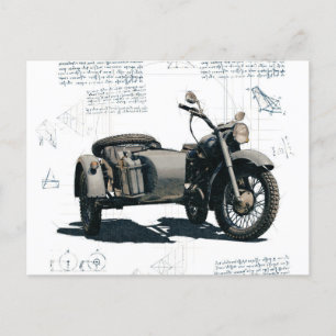 Postal Dibujo de motocicletas de época