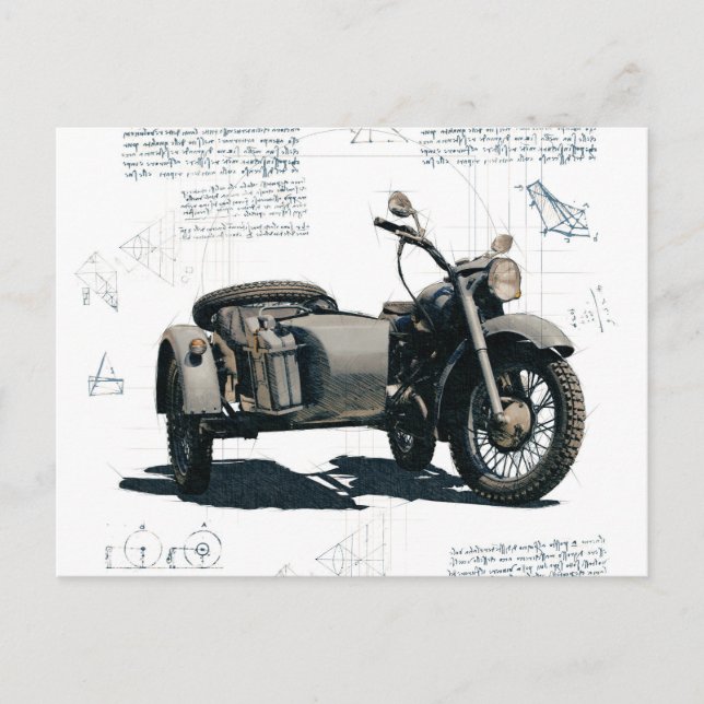 Postal Dibujo de motocicletas de época (Anverso)