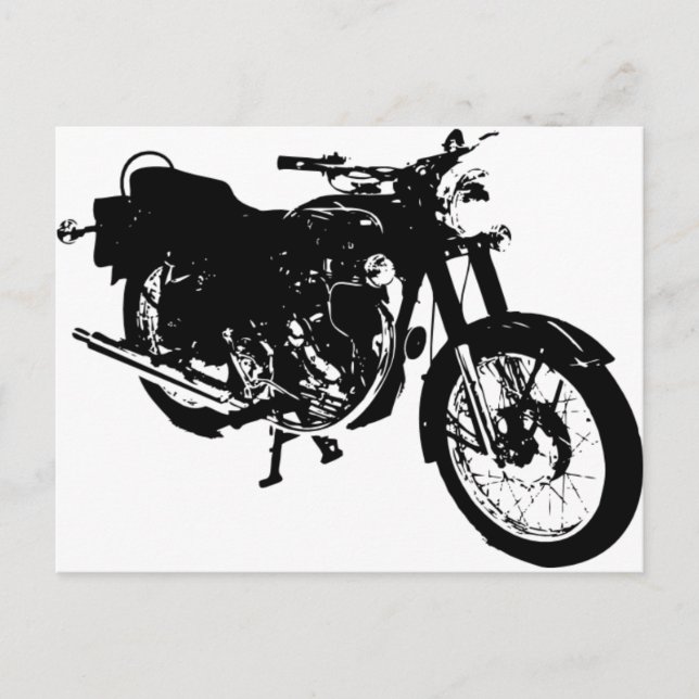 Postal Dibujo de motocicletas en blanco y negro (Anverso)