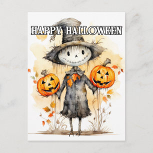 Postal Dibujo de muñeca de Halloween súper lindo