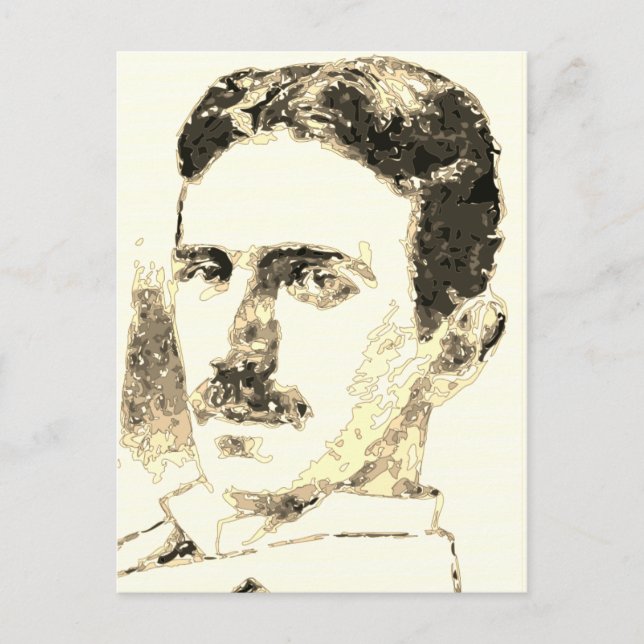 Postal Dibujo De Nikola Tesla En Sepia (Anverso)