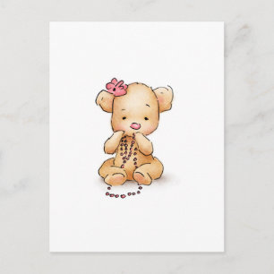 Postal Dibujo de Oso de Teddy con cuentas rosadas