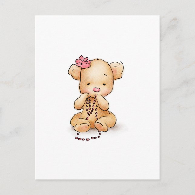 Postal Dibujo de Oso de Teddy con cuentas rosadas (Anverso)