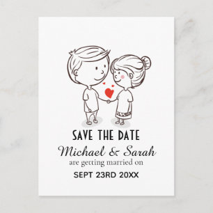Postal Dibujo de pareja de cutas Guardar el Boda de fecha