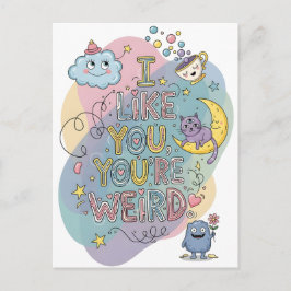 Postal Dibujo de Pastel Gato Monstruo Caprichoso
