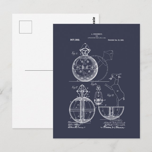 Postal Dibujo de Patente de Polo Rojo de Juguete Antiguo  (Anverso / Reverso)