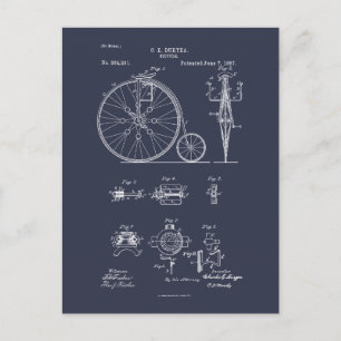 Postal Dibujo de Patentes Penny Farthing de la Bicicleta 