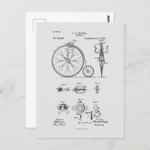 Postal Dibujo de Patentes Penny Farthing de la Bicicleta 