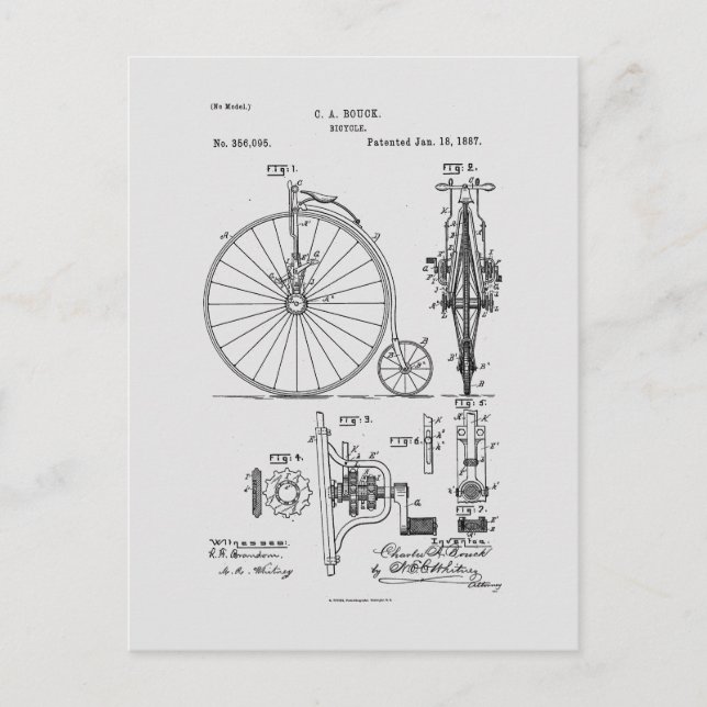 Postal Dibujo de Patentes Penny Farthing de la Bicicleta  (Anverso)
