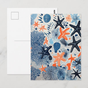 Postal Dibujo de patrón de playa de estrella de mar