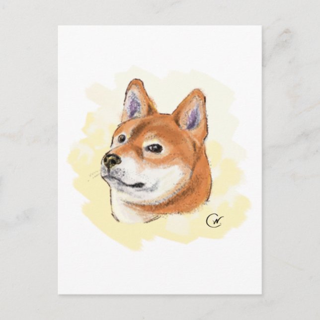 Postal Dibujo de perro chiba inu (Anverso)