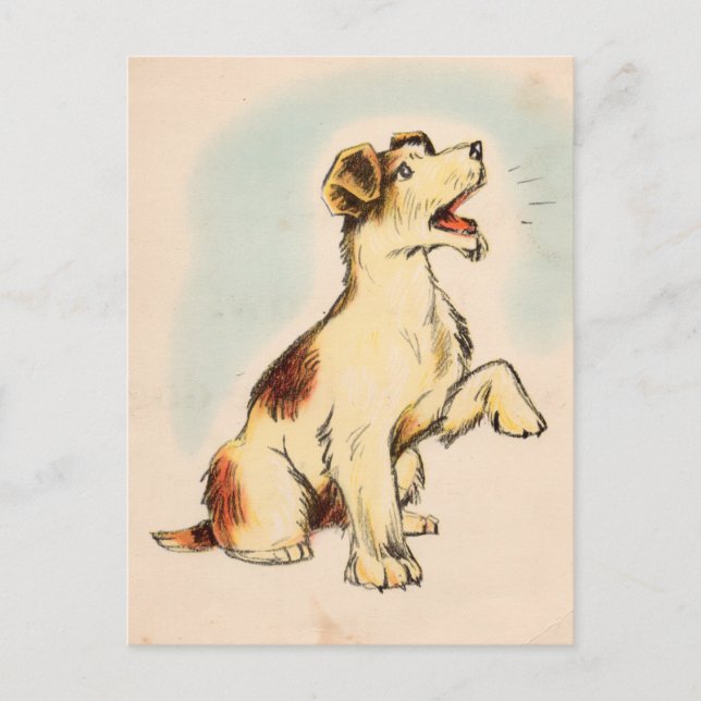 Postal Dibujo de perro de ladrido vintage (Anverso)