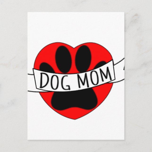 Postal Dibujo De Perro Mamá Paw Y Corazón Rojo (Anverso)