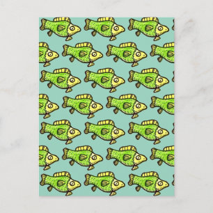 Postal Dibujo de pez verde de dibujos animados divertido