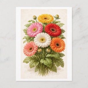 Postal Dibujo de ramillete de margaritas Gerber al estilo