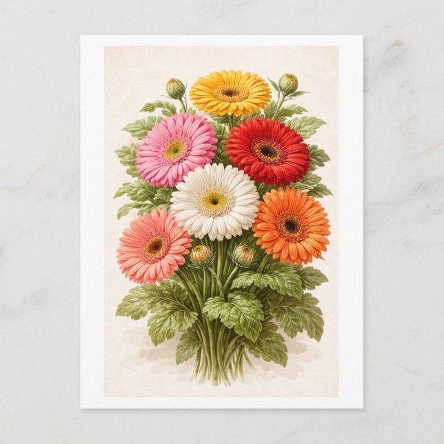 Postal Dibujo de ramillete de margaritas Gerber al estilo (Anverso)
