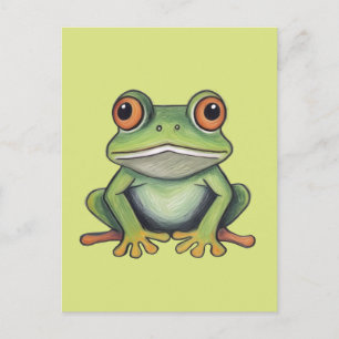 Postal Dibujo de rana con lápiz de color