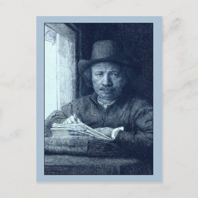 Postal Dibujo de Rembrandt en una ventana (Anverso)