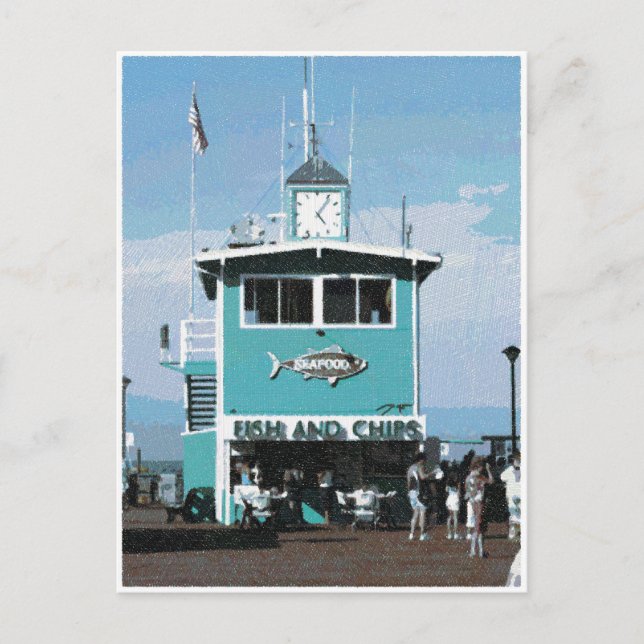 Postal Dibujo de restaurantes de pescado y chile (Anverso)