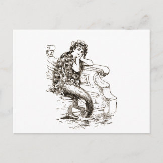 Postal Dibujo de sirena blanca vintage