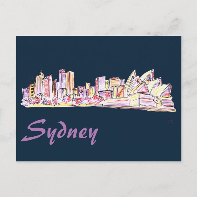 Postal Dibujo de Sydney Skyline (Anverso)