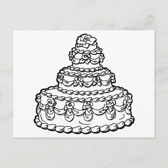 Postal Dibujo de tarta boda (Anverso)
