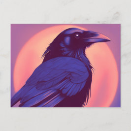 Postal Dibujo de un cuervo negro morado