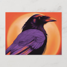 Postal Dibujo de un cuervo sobre el fondo de un neón nara