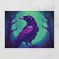 Dibujo de un cuervo sobre fondo azul verde brillan