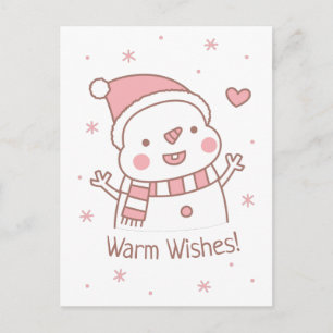 Postal Dibujo de un muñeco de nieve feliz y lindo para Na