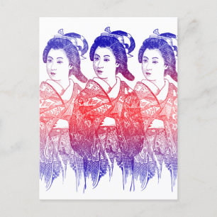 Postal Dibujo De Una Dama De Kimono