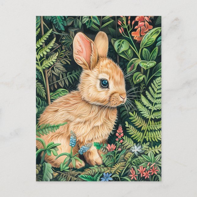 Postal Dibujo de una liebre sentada en el suelo del bosqu (Anverso)