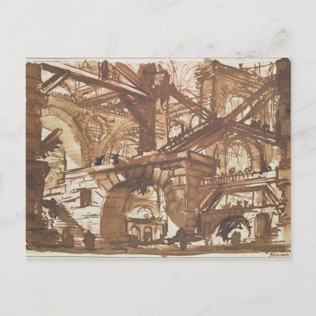 Postal Dibujo de una prisión imaginaria (Anverso)