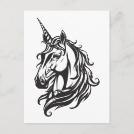 Postal Dibujo de Unicornio Blanco y Negro