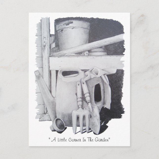 Postal dibujo de vida de las herramientas de jardín para  (Anverso)