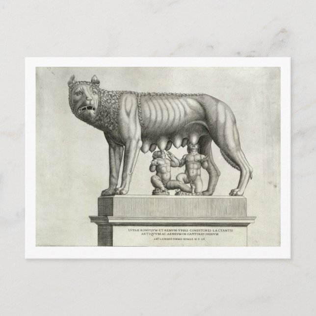 Postal Dibujo del bronce etrusco de la loba (Anverso)