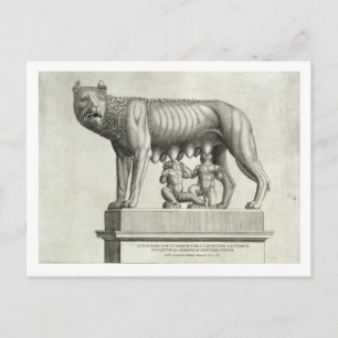 Postal Dibujo del bronce etrusco de la loba