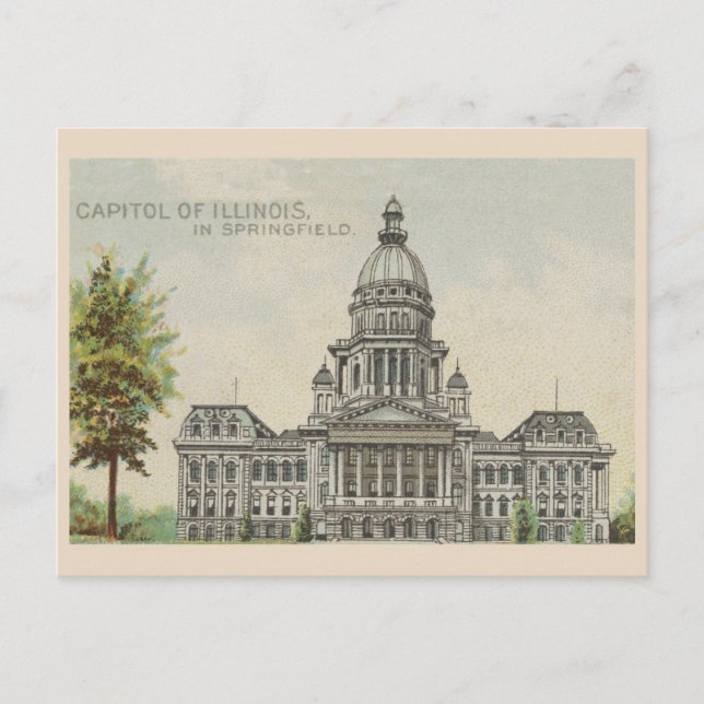 Postal Dibujo del Capitolio de Illinois Vintage (Anverso)