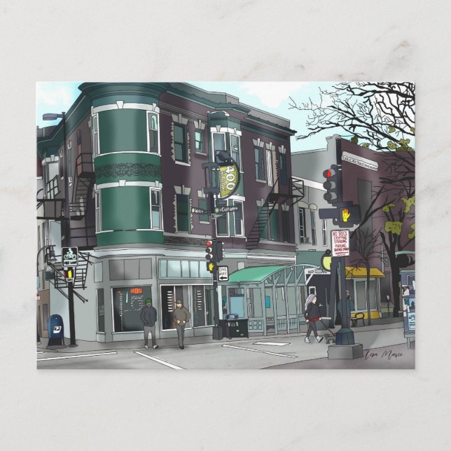 Postal Dibujo del centro de Madison, Wisconsin (Anverso)