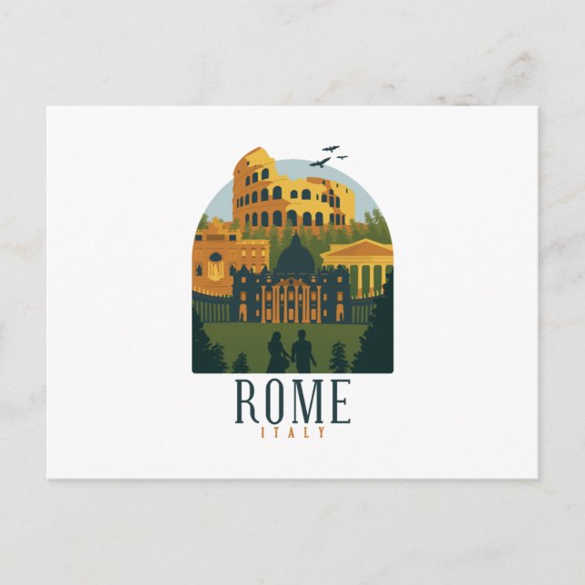 Postal Dibujo del horizonte de Roma (Anverso)