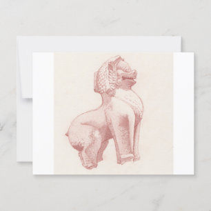 Postal Dibujo del león guardián de piedra