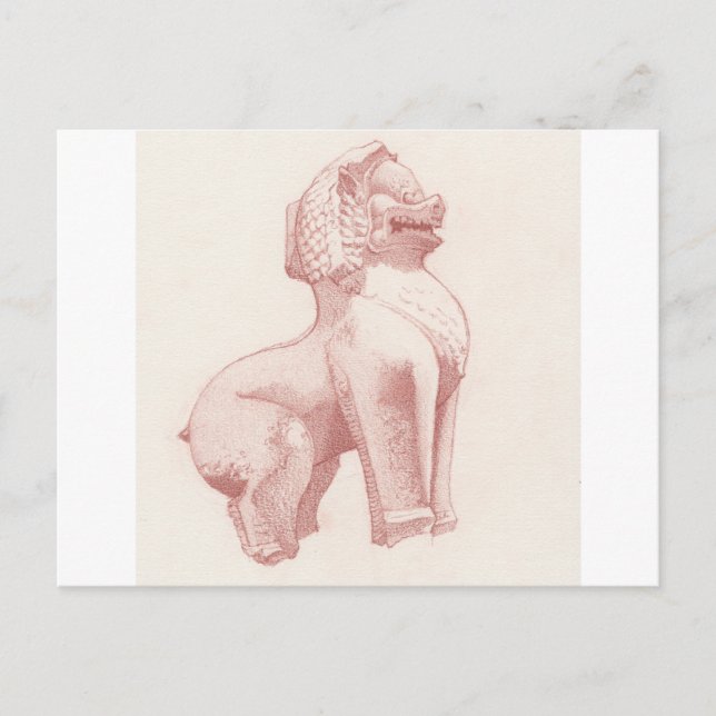 Postal Dibujo del león guardián de piedra (Anverso)