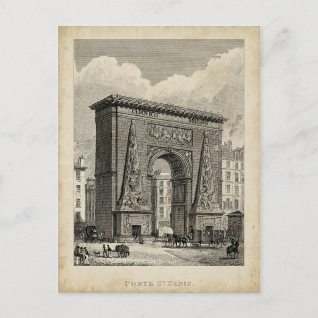 Postal Dibujo del monumento de Porte Saint-Denis (Anverso)