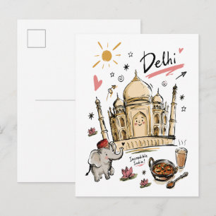 Postal Dibujo del Taj Mahal India Adorable