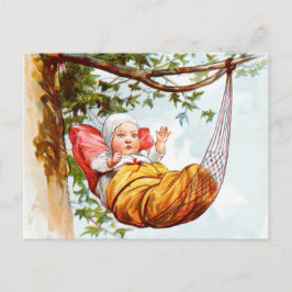 Postal Dibujo del vintage: Bebé en una hamaca