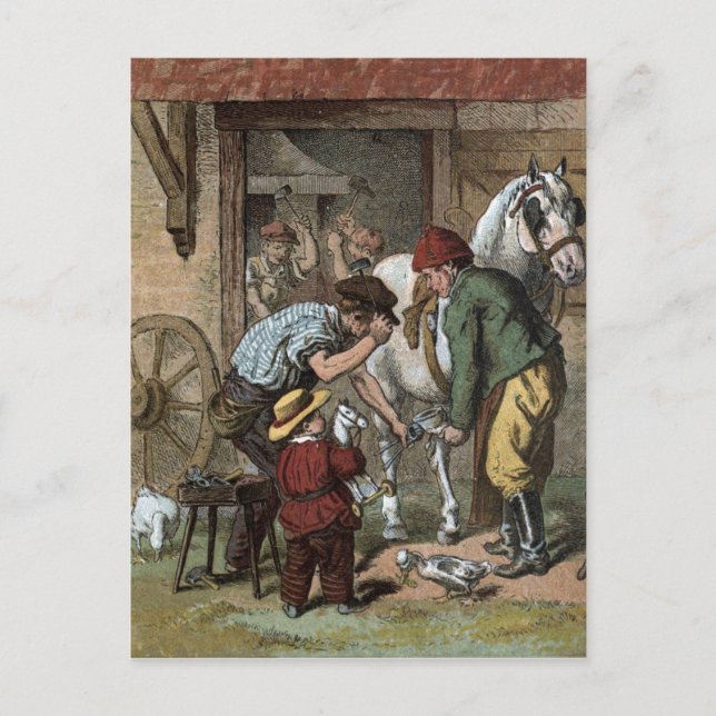 Postal Dibujo del vintage: Smith de herradura (Anverso)