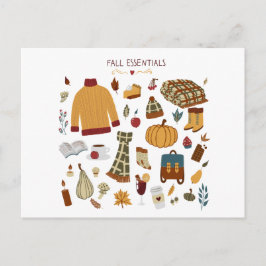 Postal Dibujo digital de elementos esenciales de otoño